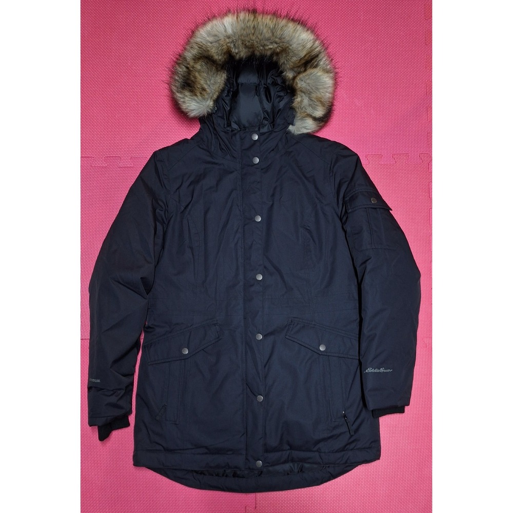 Eddie Bauer Weatheredge Winter Down Parka Jacket Faux Fur  Coat Size L Women's